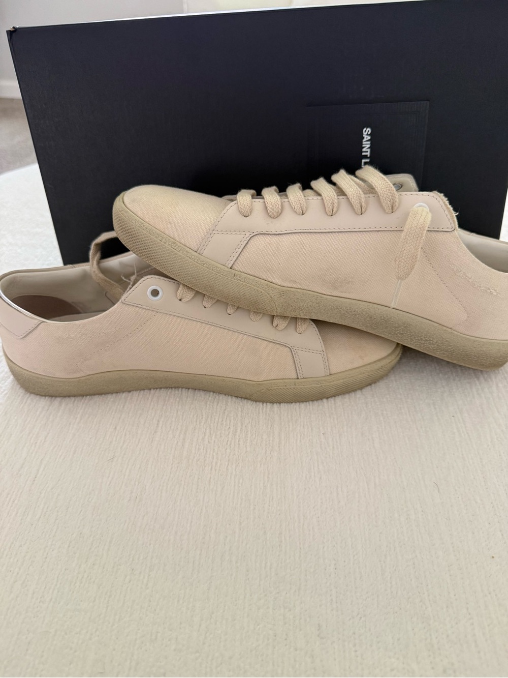 Saint Laurent Men's Beige Canvas & Suede Low-Top Sneakers - Picture 3 of 7